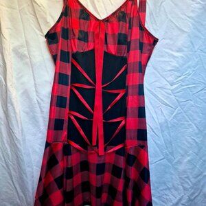 New Classic Black &  Red Plaid Tunic Top  Relaxed Vibe Mini Dress  M